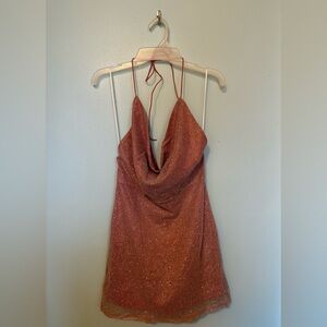 Hello Molly Pink Glitter Cowl Neck Mini Dress